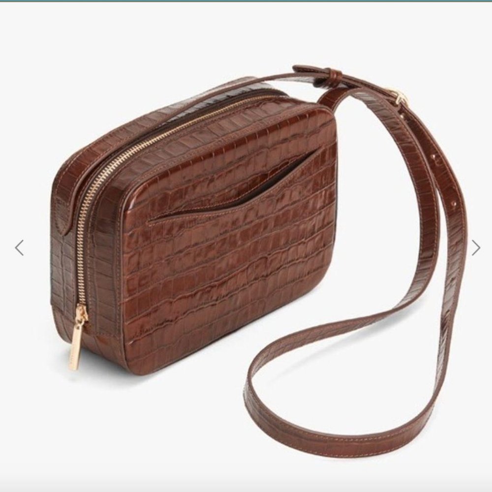 EUC Cuyana Brown Croc Embossed Camera Bag Crossbody